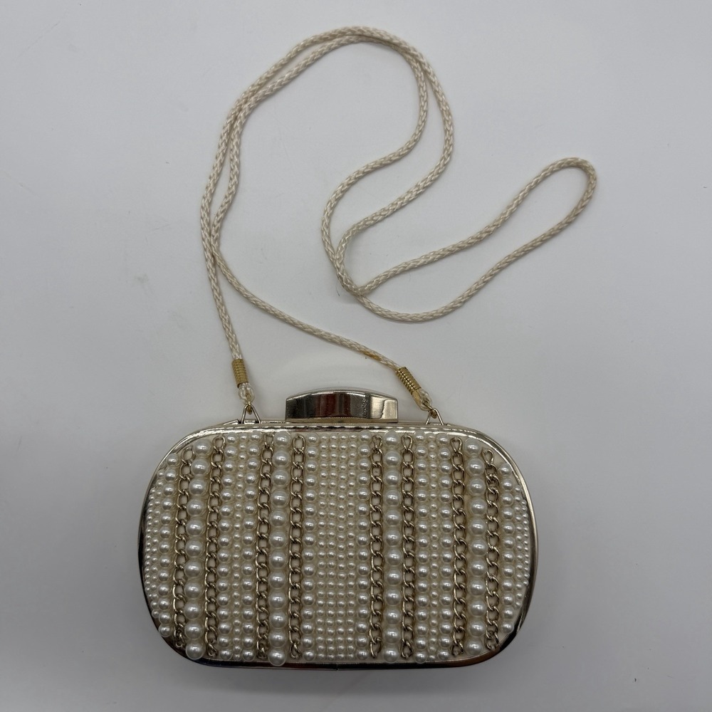 Vintage Kate Landry Ivory Satin Frame Evening Bag Purse Silver Tone Clasp